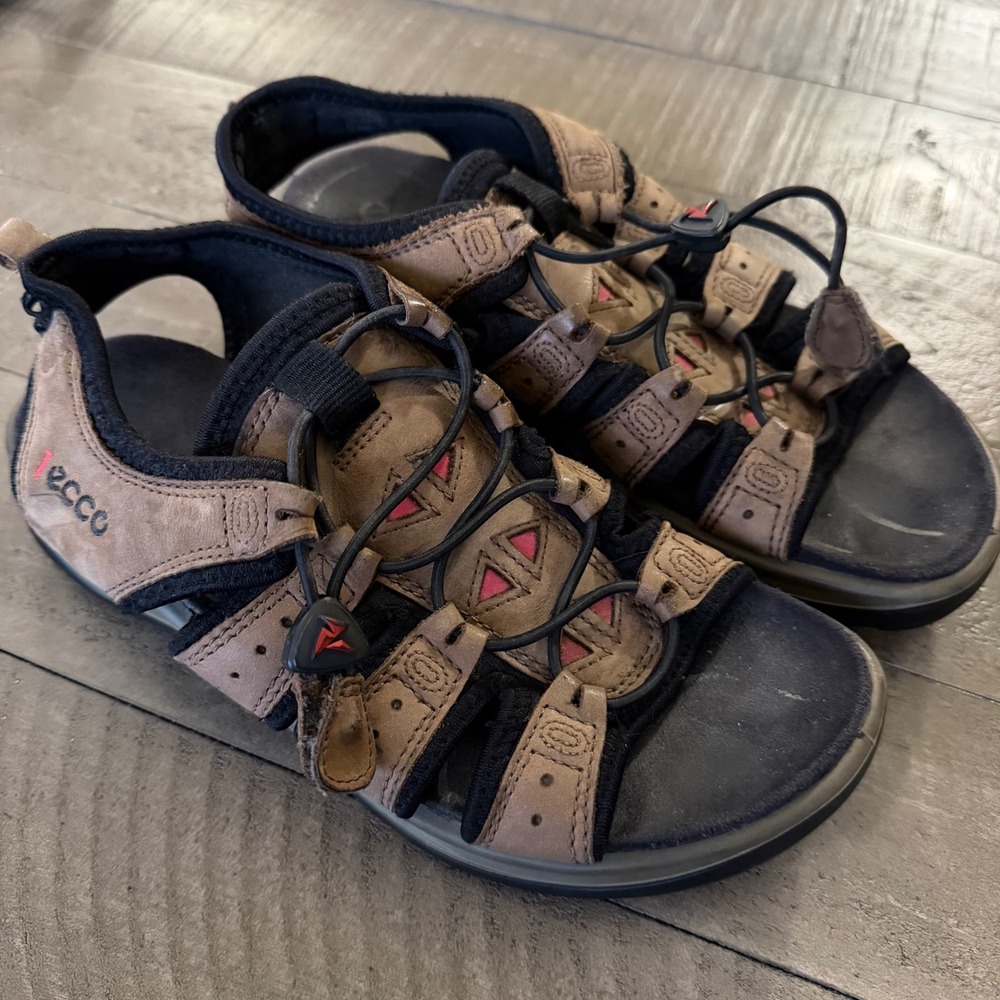ECCO Yucatan Womens Sandals Brown Leather Hiking Walking Shoes Size 37 US 6 6.5‎